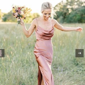 COPY - a satin cowl neck + knee-high slits on bot…